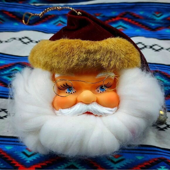 Bearded Santa Claus Doll Head Christmas Ornament Vtg 80s 1990s Traditional Jolly - Picture 1 of 5